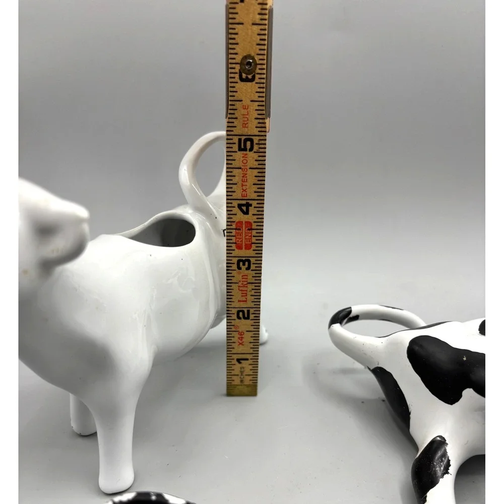 Ceramic Cow Creamer Set of 3 Black White Spotted Farmhouse Kitchen Decor